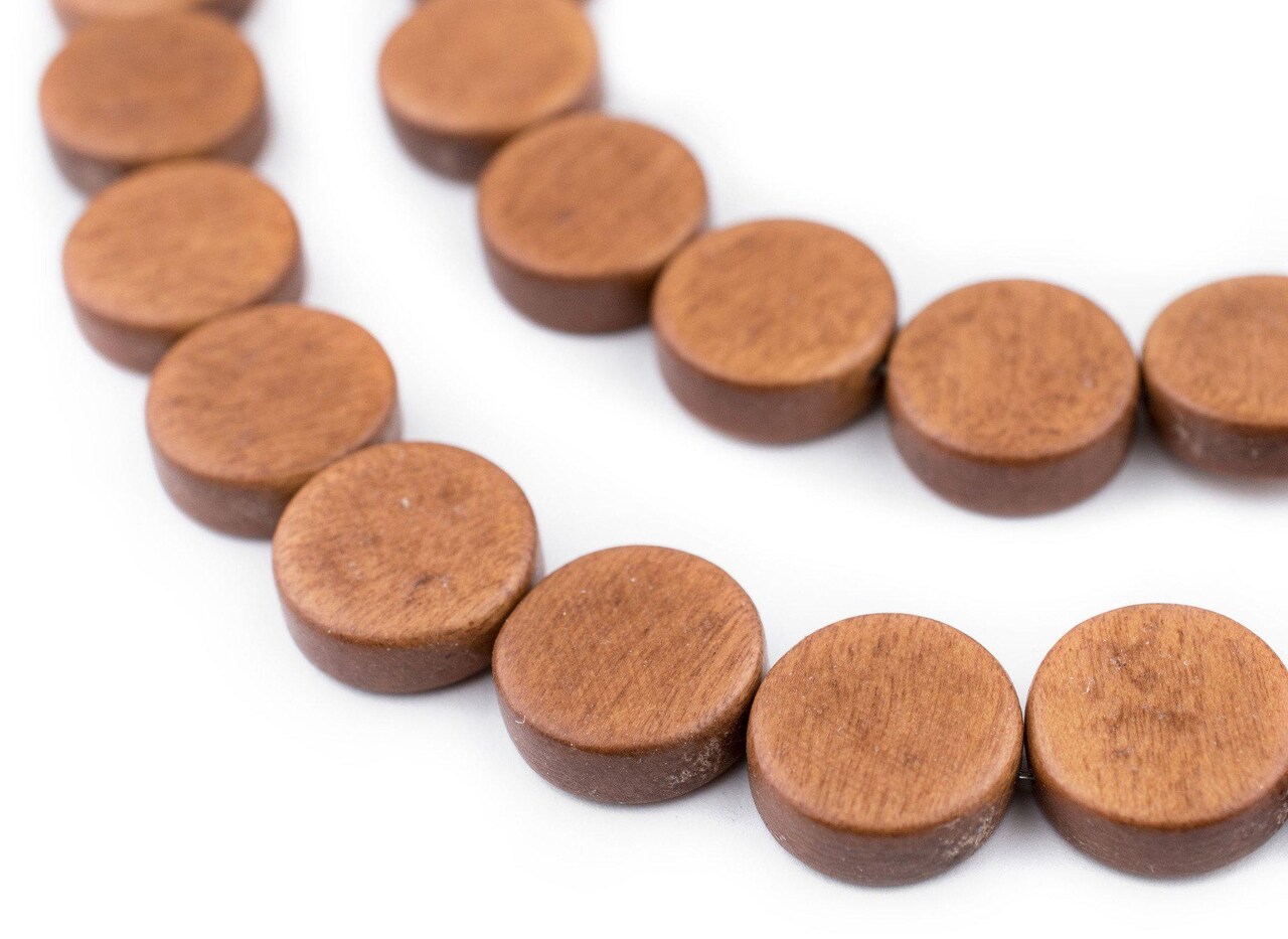 The Bead Chest Light Brown Circular Natural Wood Beads (15x15mm): Organic Eco-Friendly Wooden Bead Strand for DIY Jewelry, Crafts, Necklace and Bracelet Making